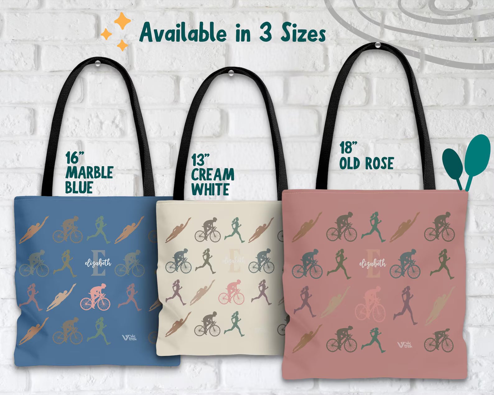 Personalized Triathlon Tote Bag - Custom Name Initial Triathlete Shoulder Bag - Vintage Swim Bike Run Gift for Her & Him - Durable Athlete Gear Bag