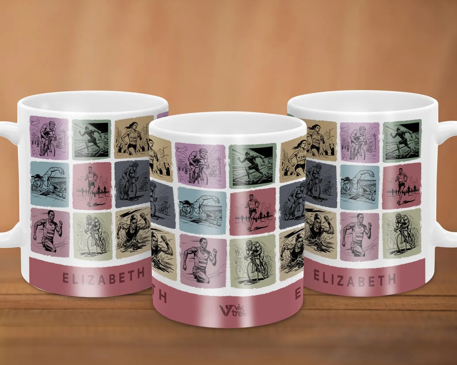 Personalized Triathlon Mug - Custom Name Swim Bike Run Coffee Cup - Unique Endurance Athlete Gift for Triathletes, Ironman Finisher & Marathoners