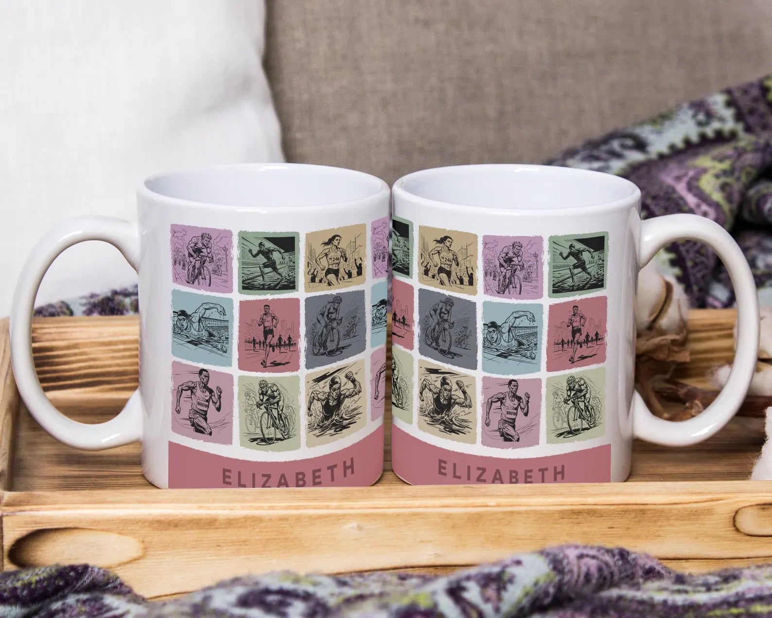 Personalized Triathlon Mug - Custom Name Swim Bike Run Coffee Cup - Unique Endurance Athlete Gift for Triathletes, Ironman Finisher & Marathoners