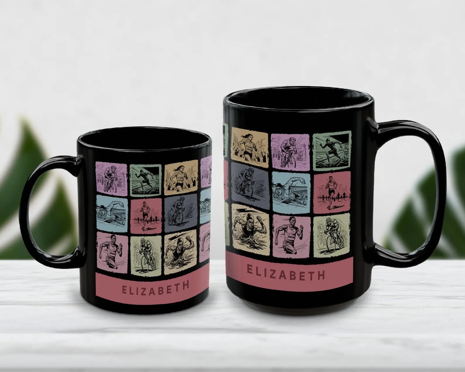 Personalized Triathlon Mug - Custom Name Swim Bike Run Coffee Cup - Unique Endurance Athlete Gift for Triathletes, Ironman Finisher & Marathoners