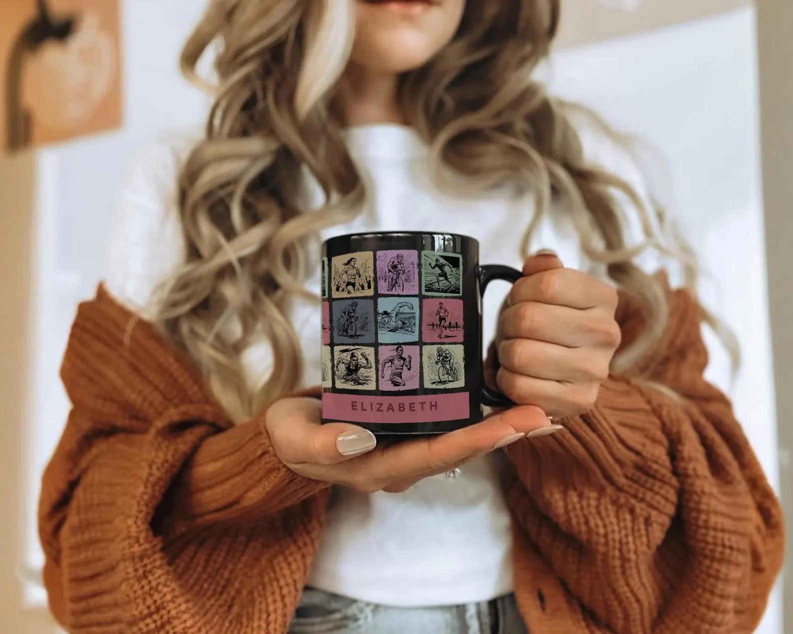 Personalized Triathlon Mug - Custom Name Swim Bike Run Coffee Cup - Unique Endurance Athlete Gift for Triathletes, Ironman Finisher & Marathoners