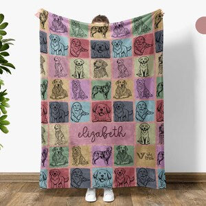 Custom Golden Retriever Dog Blanket | Personalized Name Throw Gift | Vintage Retro Fleece for Dog Lover