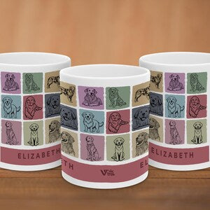 Custom Name Golden Retriever Dog Gift Set | Personalized Coffee Mug | Vintage Retro Pet Owner Present