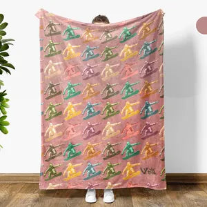 Retro Snowboarding Gift Blanket Vintage Snowboard Lover Throw - Cozy Winter Sports Fleece Unique Snowboarder Decor