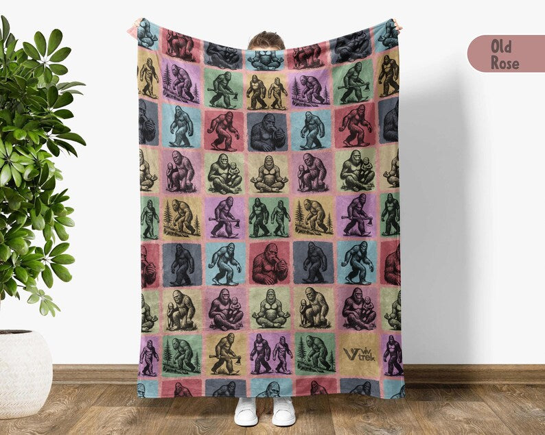 Vintage Bigfoot Gift Blanket, Vintage Bigfoot Lover Throw