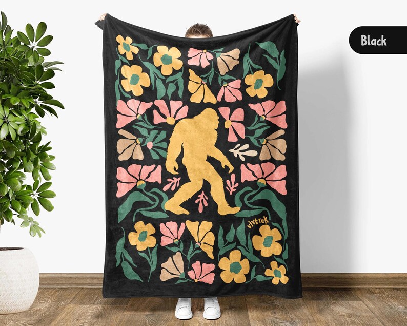 Floral Sasquatch Gift Blanket, Bigfoot Lover Throw