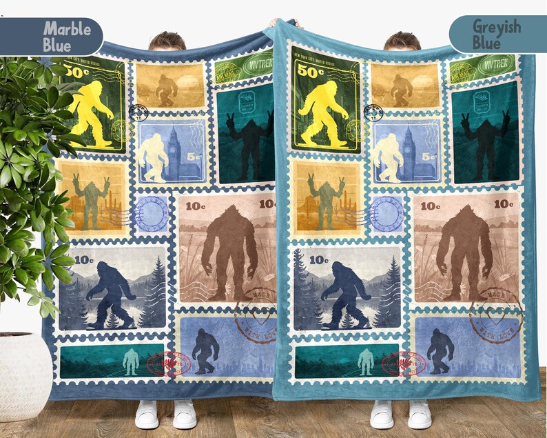 Vintage Bigfoot Gift Blanket, Sasquatch Lover Stamp Throw