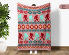 Native Bigfoot Gift Blanket, Sasquatch Lover Native American Art Throw