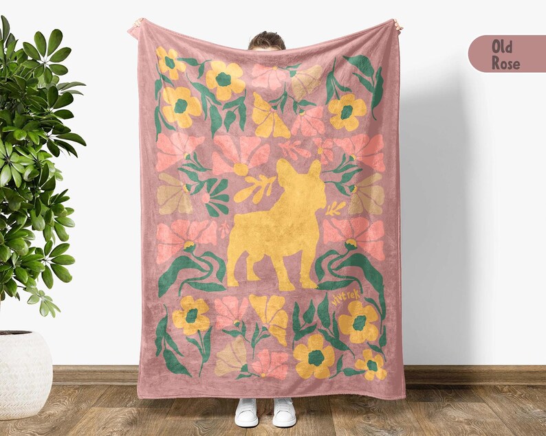 Cute French Bulldog Blanket | Floral Vintage Frenchie Throw | Dog Lover Gift