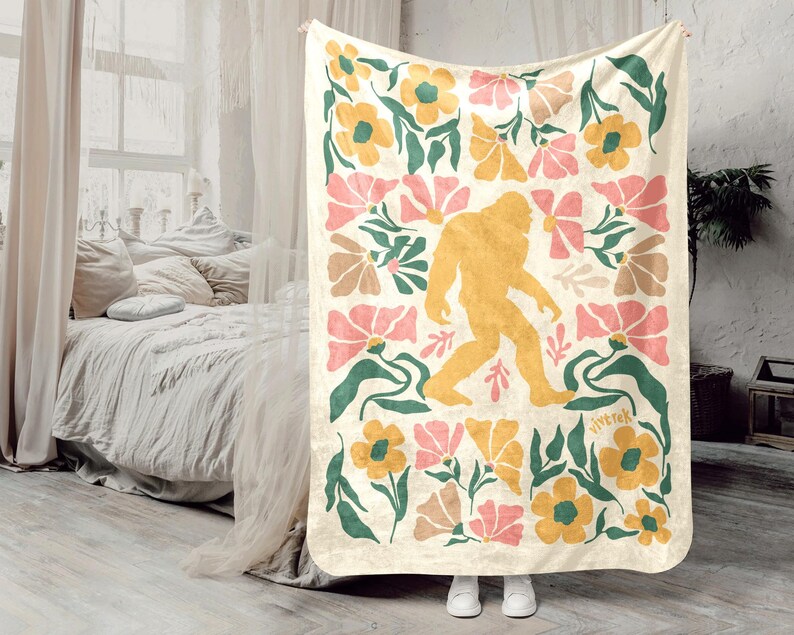Floral Sasquatch Gift Blanket, Bigfoot Lover Throw