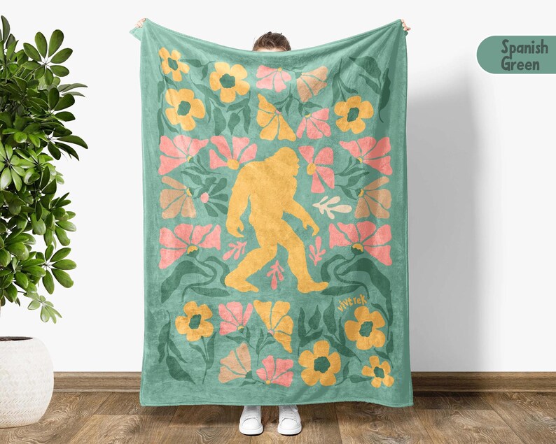 Floral Sasquatch Gift Blanket, Bigfoot Lover Throw
