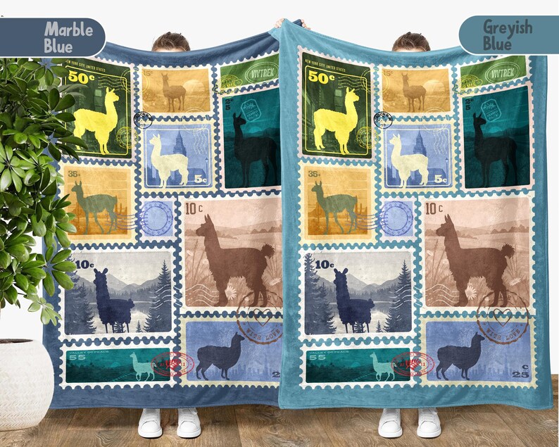 Retro Llama Alpaca Lover Blanket, Cute Animal Stamp Blanket Gift