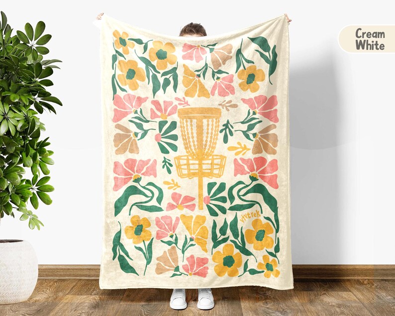 Disc Golf Lover Blanket Gift, Floral Vintage Disc Golf Throw