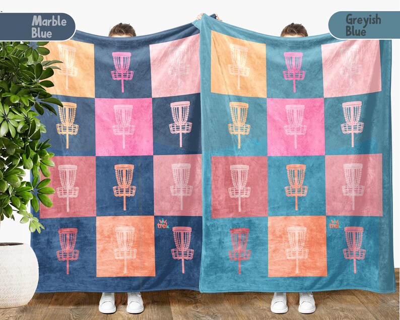 Checkered Disc Golf Lover Blanket Gift, Vintage Disc Golf Pink Throw