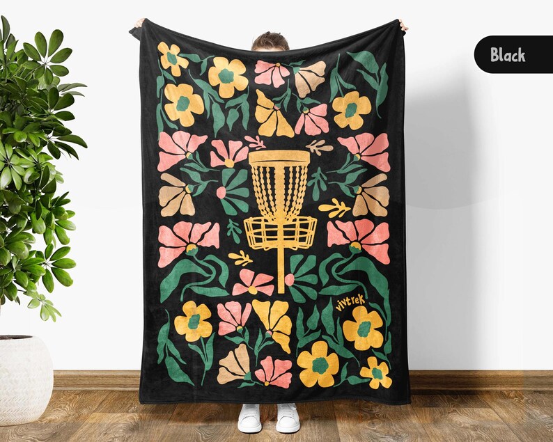 Disc Golf Lover Blanket Gift, Floral Vintage Disc Golf Throw