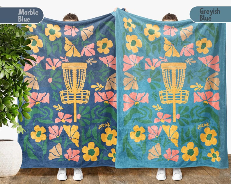 Disc Golf Lover Blanket Gift, Floral Vintage Disc Golf Throw