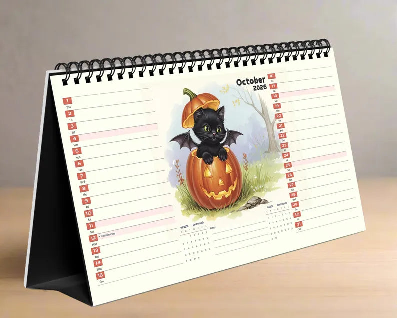 Cute Kitten 2026 Desk Calendar | Vintage Cat Planner Aesthetic Office Gift