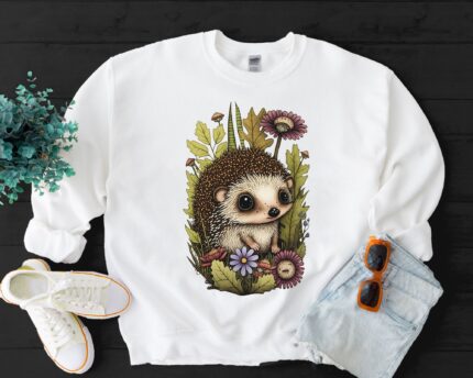 Baby Hedgehog Floral Cottagecore Sweatshirt, Friends Gift, Flower Sweater, Baby Hedgehog Tee
