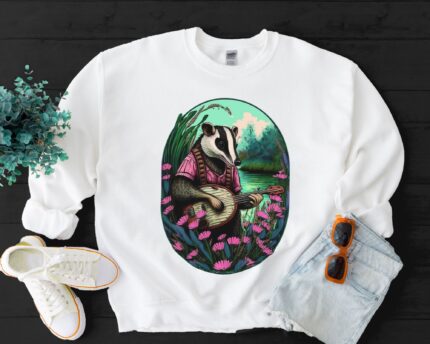 Cottagecore Badger Reading Book Sweatshirt, Fairy Aesthetic Sweater, Fairycore Clothing, Badger Lover Gift