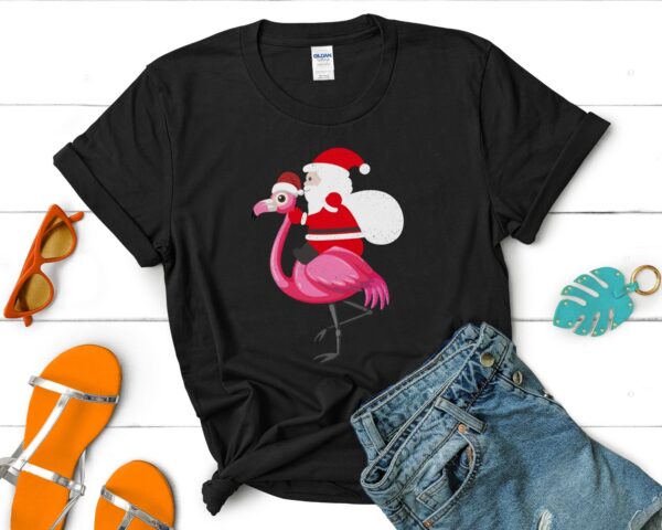 Funny Christmas Santa T-Shirt, Santa Riding Flamingo Shirt