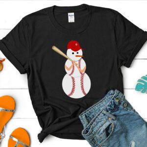 Christmas Baseball Snowman T-Shirt, Holiday Baseball Shirt