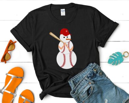 Christmas Baseball Snowman T-Shirt, Holiday Baseball Shirt