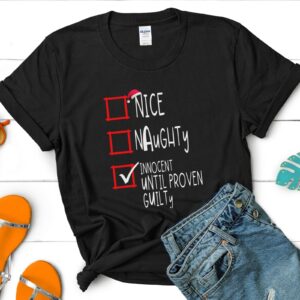 Naughty Nice Innocent Christmas Funny Checklist T-Shirt