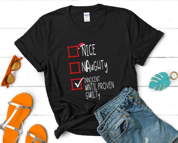 Naughty Nice Innocent Christmas Funny Checklist T-Shirt