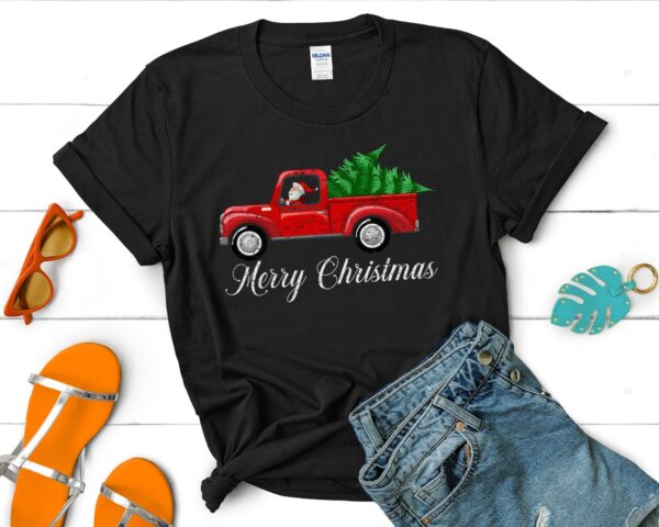 Merry Christmas Santa Claus Vintage Red Truck T-Shirt