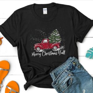 Vintage Red Truck Pick Up Merry Christmas Yall Tree T-Shirt