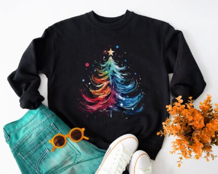Water Color Christmas Tree Sweatshirt Celebrate Xmas Shirt