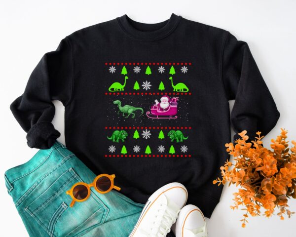 Funny Christmas Pajama Dinosour Sweatshirt, Xmas Party Shirt
