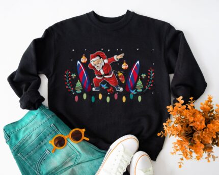 Dabbing Santa Surfing Board Christmas in July Sweatshirt