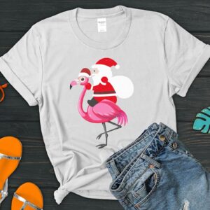 Funny Christmas Santa T-Shirt, Santa Riding Flamingo Shirt
