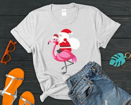 Funny Christmas Santa T-Shirt, Santa Riding Flamingo Shirt