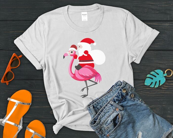 Funny Christmas Santa T-Shirt, Santa Riding Flamingo Shirt