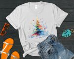 Water Color Christmas Tree T-Shirt Celebrate Christmas Shirt
