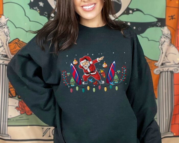Dabbing Santa Surfing Board Christmas in July Sweatshirt