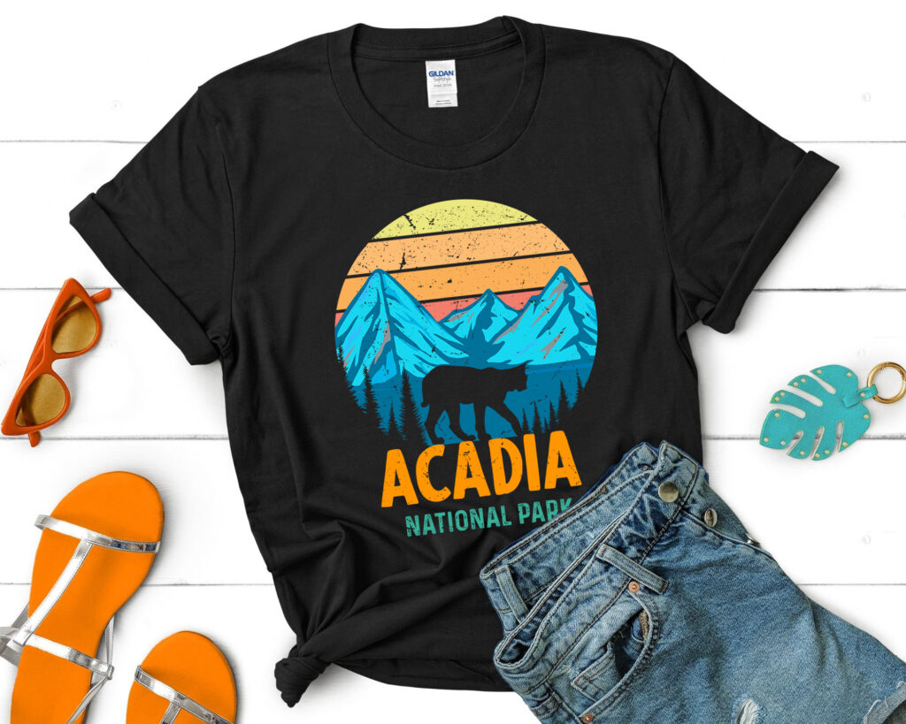 Mountain Acadia National Park Silhouette Animal T-shirt