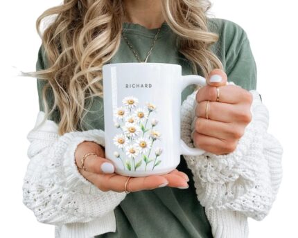 Custom Flower Coffee Mug with Birth Month Floral Design, Personalized Birthday Gift for Her, Bridesmaid, Best Friend or Mother’s Day Surprise