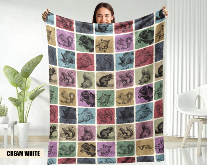 Vintage Squirrel Blanket, Retro Chipmunk Throw Gift for Animal Lovers, Funny Distressed Nature Decor | VivTrek - Image 1